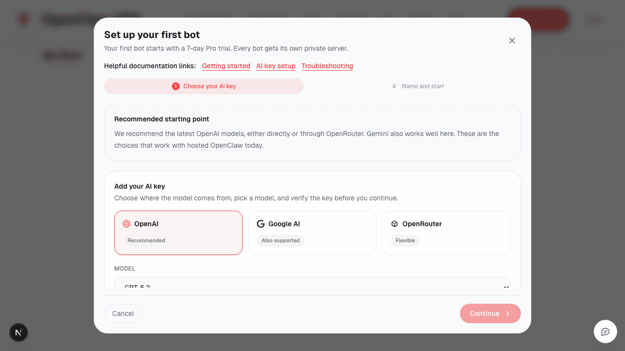 Deploy wizard with AI provider selection and API key input
